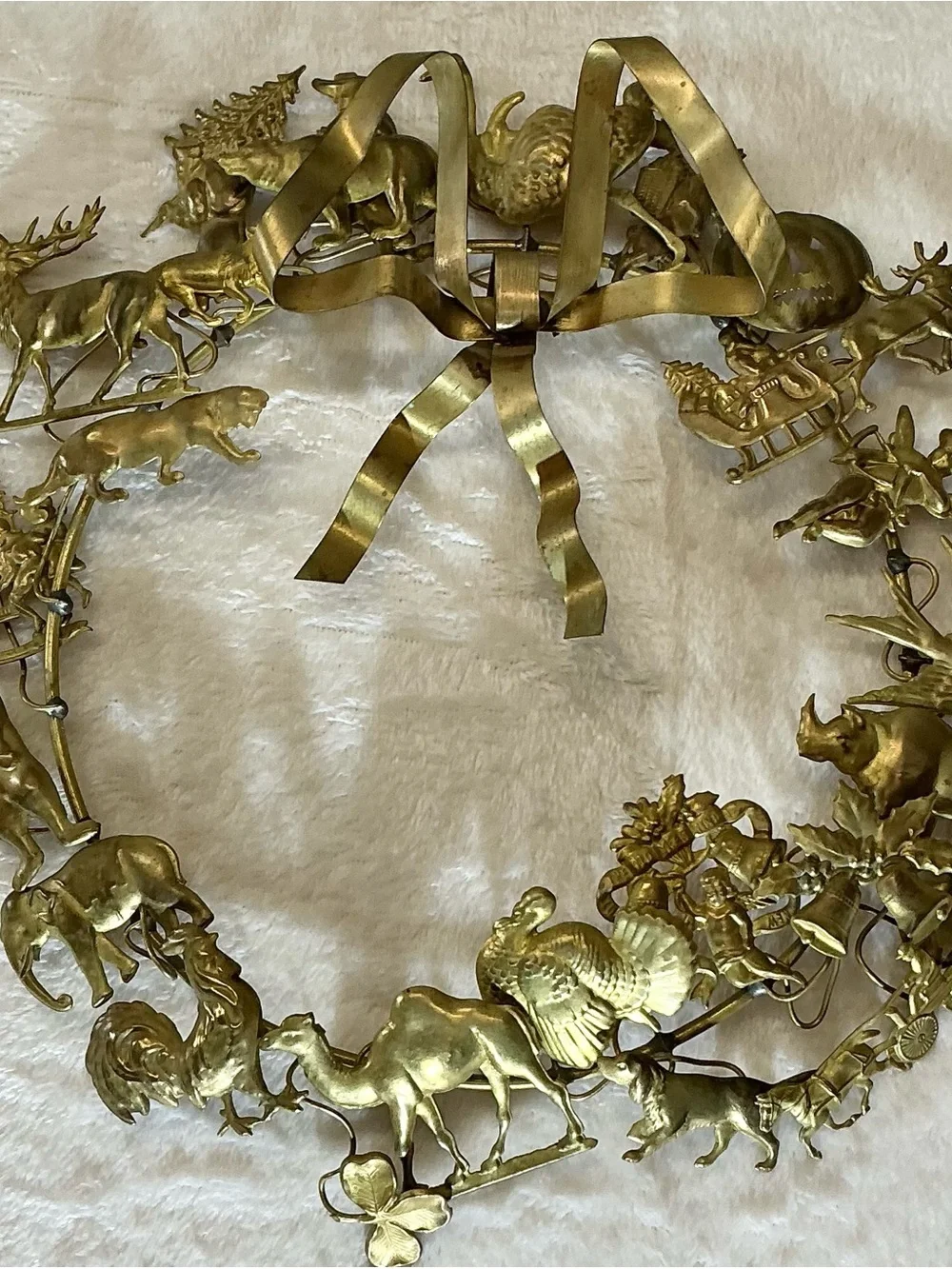 Vintage Brass Animal Motif Holiday Wreath - Decorative Home Accent